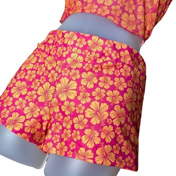 Shein Orange Pink Floral Y2K Neon Orange Sheer Two Piece Swimsuit - Picture 4 of 9